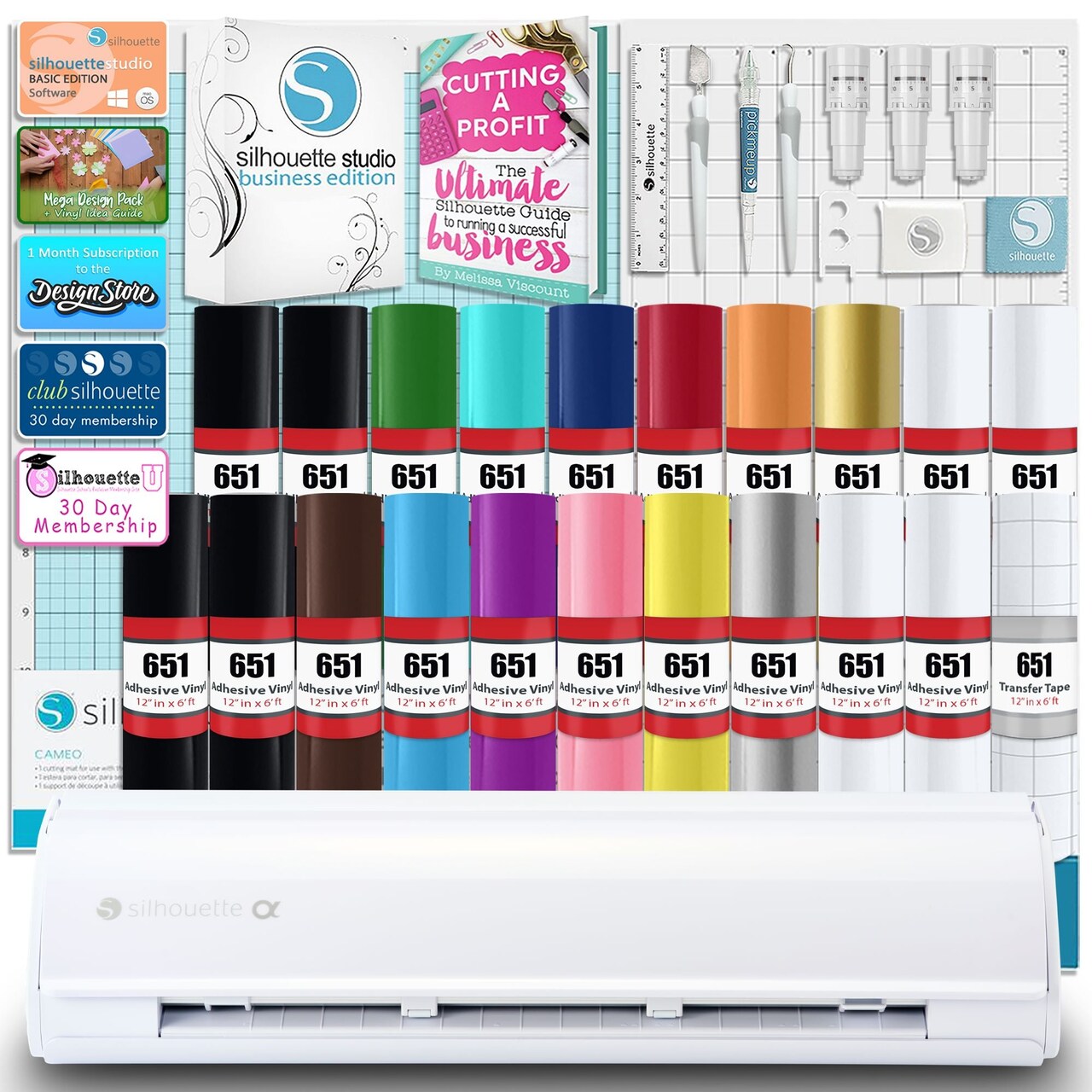 Silhouette White Cameo 5α Alpha Business Bundle w/ Vinyl, Guides, Software, Tools
